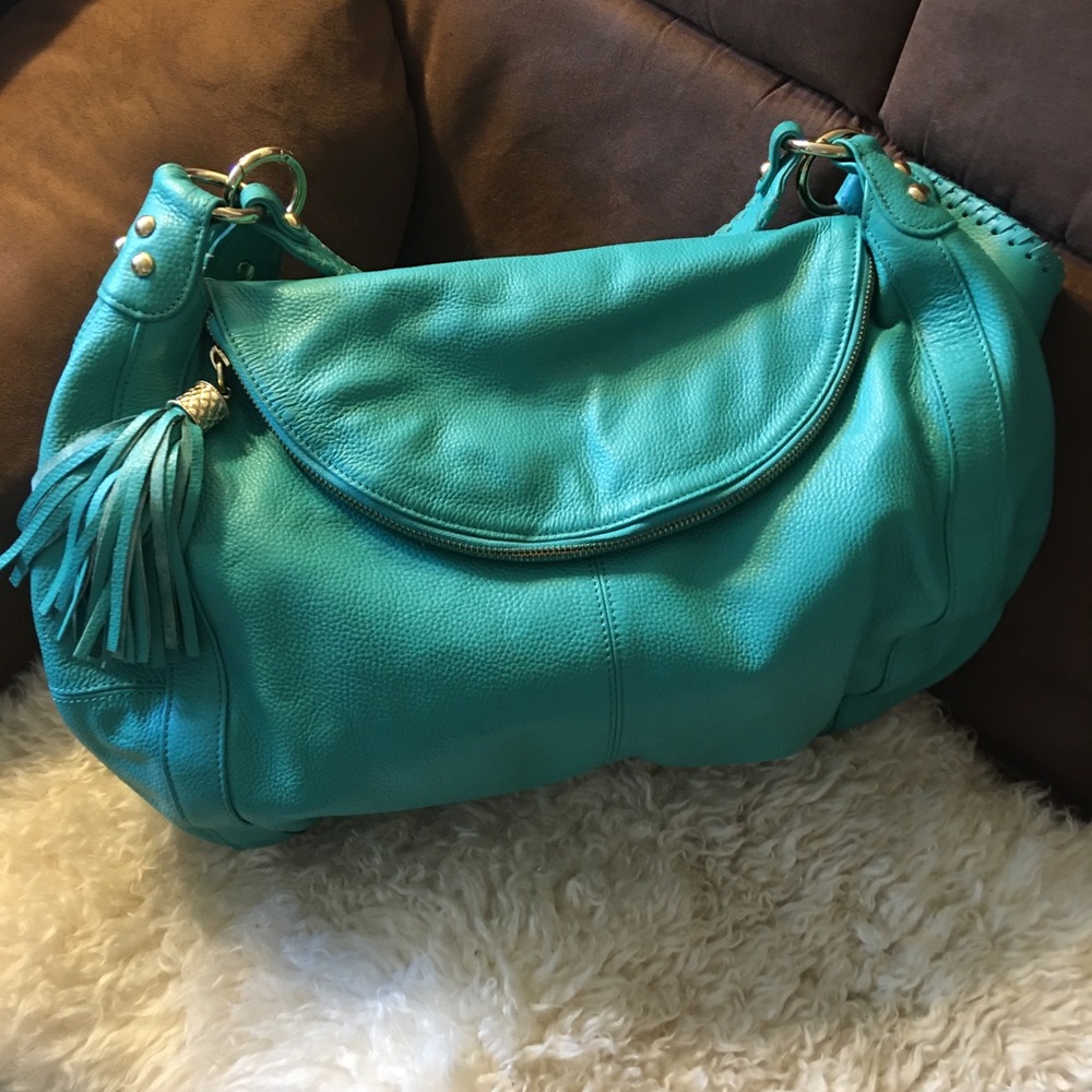 ONNA Ehrlich Rachel Turquoise Pebbled Leather Large Hobo Bag